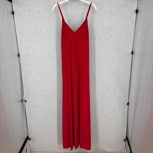 Norma Kamali Womens Slip A Line Long Maxi Dress Size L/40 Red Pockets Jersey EUC